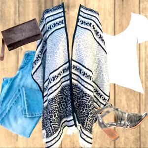 Michael Stars Graphic Ruana Wrap Sweater NWT Versatile Tribal Look